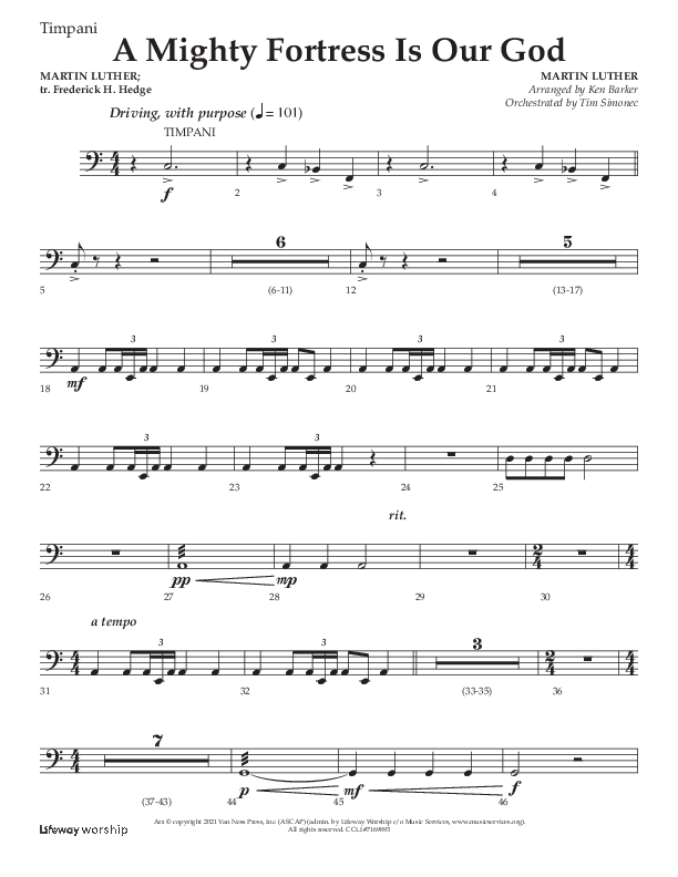 A Mighty Fortress Is Our God (Choral Anthem SATB) Timpani (Lifeway Choral / Arr. Ken Barker)