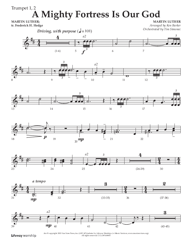 A Mighty Fortress Is Our God (Choral Anthem SATB) Trumpet 1,2 (Lifeway Choral / Arr. Ken Barker)