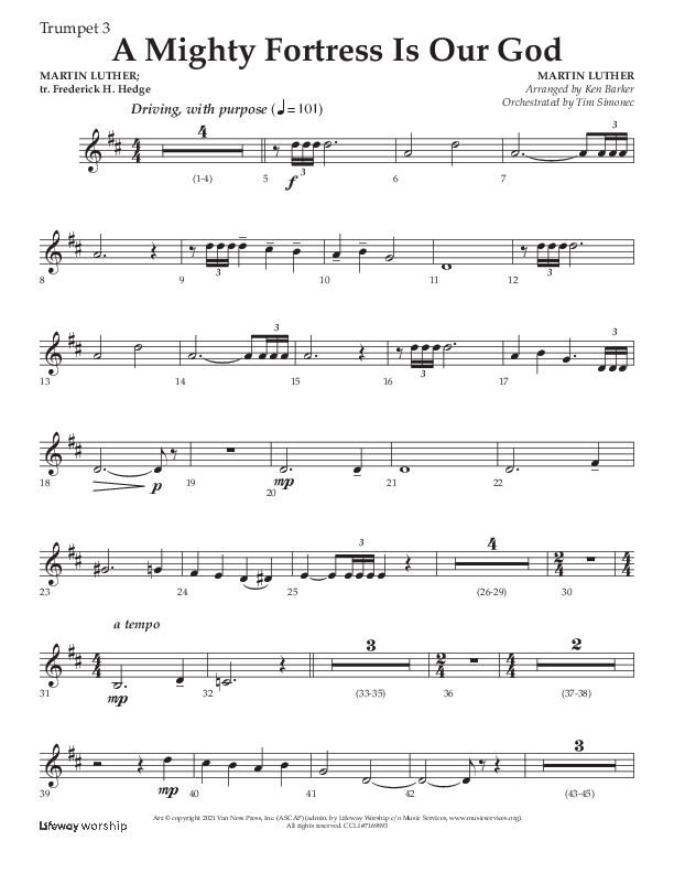 A Mighty Fortress Is Our God (Choral Anthem SATB) Trumpet 3 (Lifeway Choral / Arr. Ken Barker)