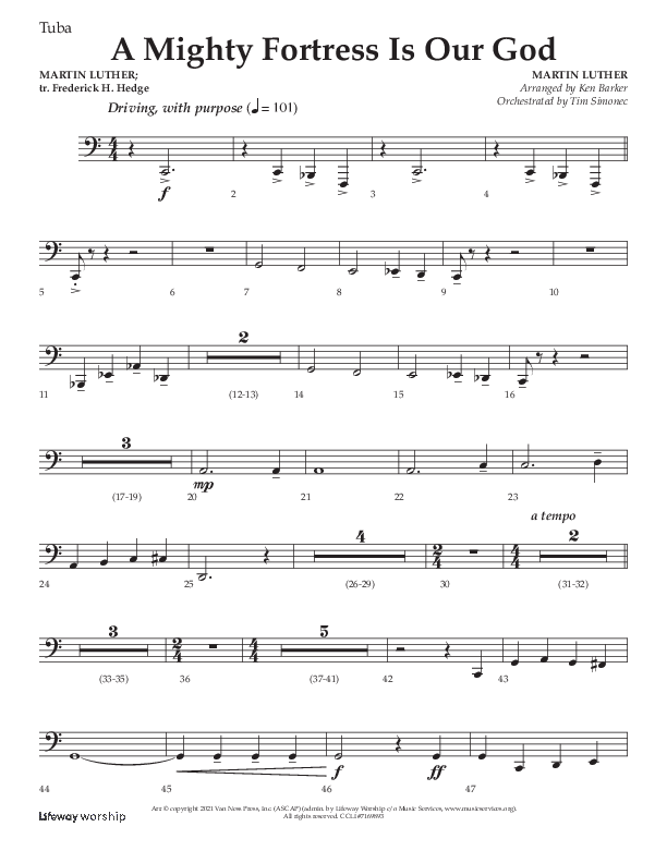 A Mighty Fortress Is Our God (Choral Anthem SATB) Tuba (Lifeway Choral / Arr. Ken Barker)