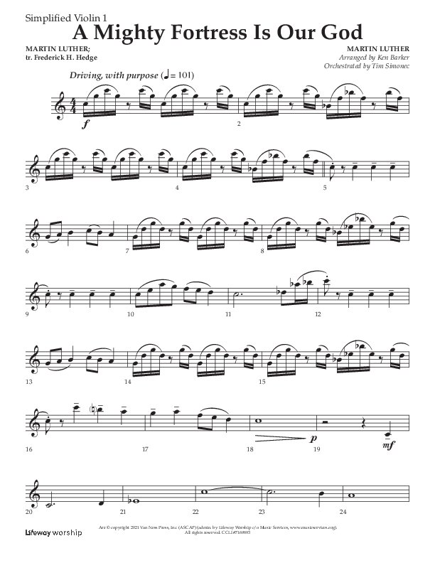 A Mighty Fortress Is Our God (Choral Anthem SATB) Violin 1 (Lifeway Choral / Arr. Ken Barker)