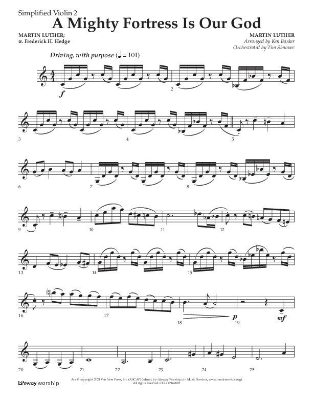 A Mighty Fortress Is Our God (Choral Anthem SATB) Violin 2 (Lifeway Choral / Arr. Ken Barker)