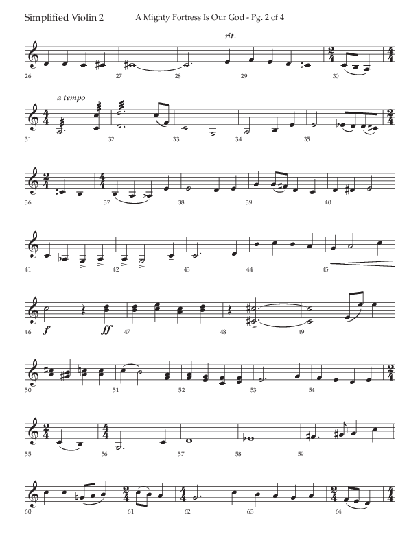 A Mighty Fortress Is Our God (Choral Anthem SATB) Violin 2 (Lifeway Choral / Arr. Ken Barker)