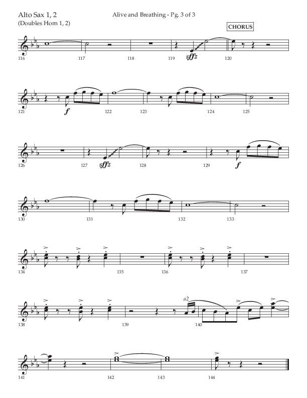 Alive And Breathing (Choral Anthem SATB) Alto Sax 1/2 (Lifeway Choral / Arr. David Wise)