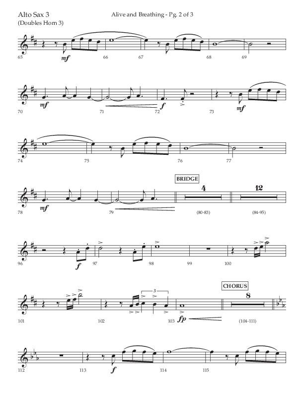 Alive And Breathing (Choral Anthem SATB) Alto Sax (Lifeway Choral / Arr. David Wise)