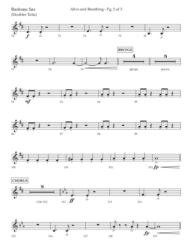 Alive And Breathing (Choral Anthem SATB) Bari Sax (Lifeway Choral / Arr. David Wise)