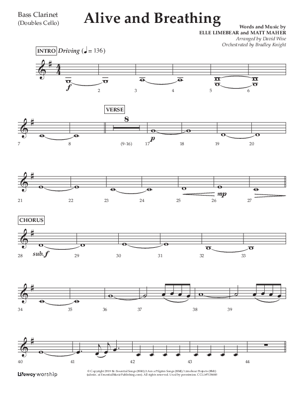 Alive And Breathing (Choral Anthem SATB) Bass Clarinet (Lifeway Choral / Arr. David Wise)