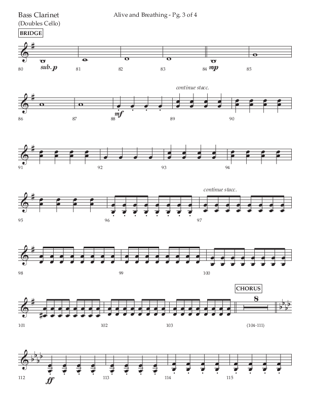 Alive And Breathing (Choral Anthem SATB) Bass Clarinet (Lifeway Choral / Arr. David Wise)