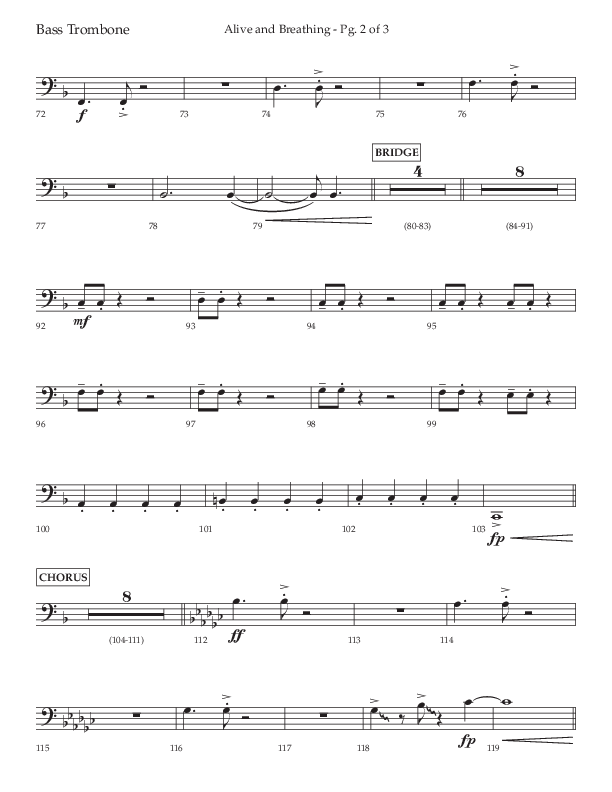 Alive And Breathing (Choral Anthem SATB) Bass Trombone (Lifeway Choral / Arr. David Wise)