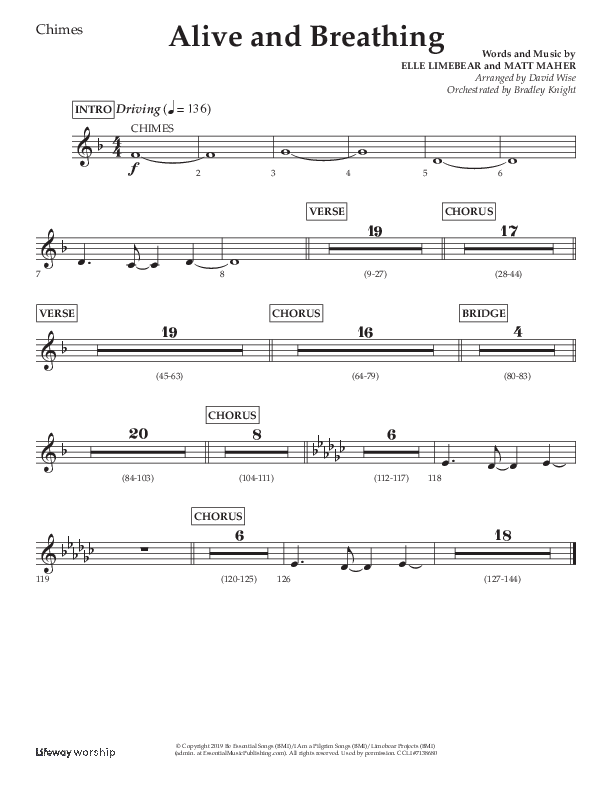 Alive And Breathing (Choral Anthem SATB) Chimes (Lifeway Choral / Arr. David Wise)