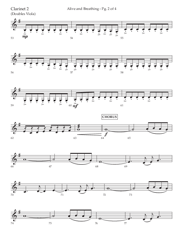 Alive And Breathing (Choral Anthem SATB) Clarinet 1/2 (Lifeway Choral / Arr. David Wise)