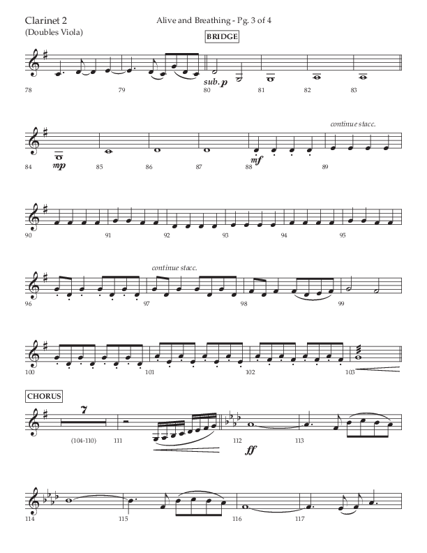 Alive And Breathing (Choral Anthem SATB) Clarinet 1/2 (Lifeway Choral / Arr. David Wise)