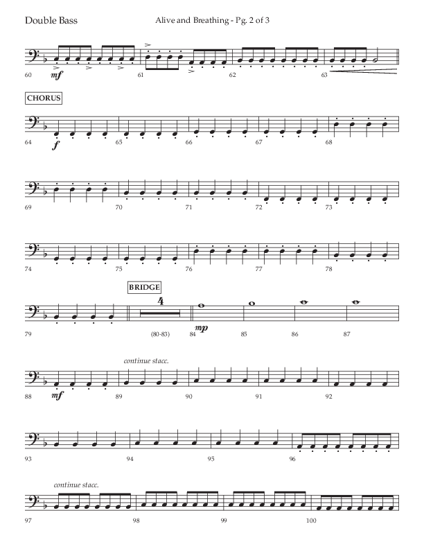 Alive And Breathing (Choral Anthem SATB) Double Bass (Lifeway Choral / Arr. David Wise)