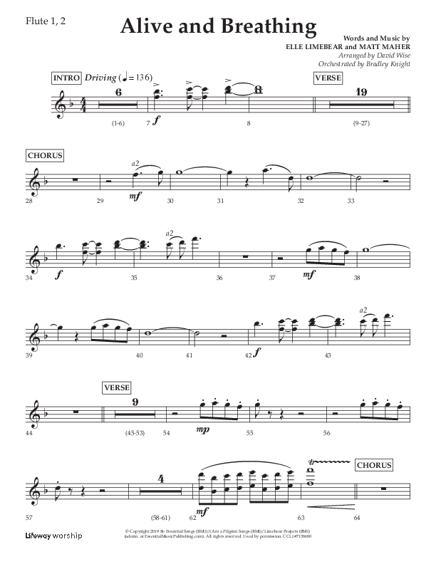Alive And Breathing (Choral Anthem SATB) Flute 1/2 (Lifeway Choral / Arr. David Wise)