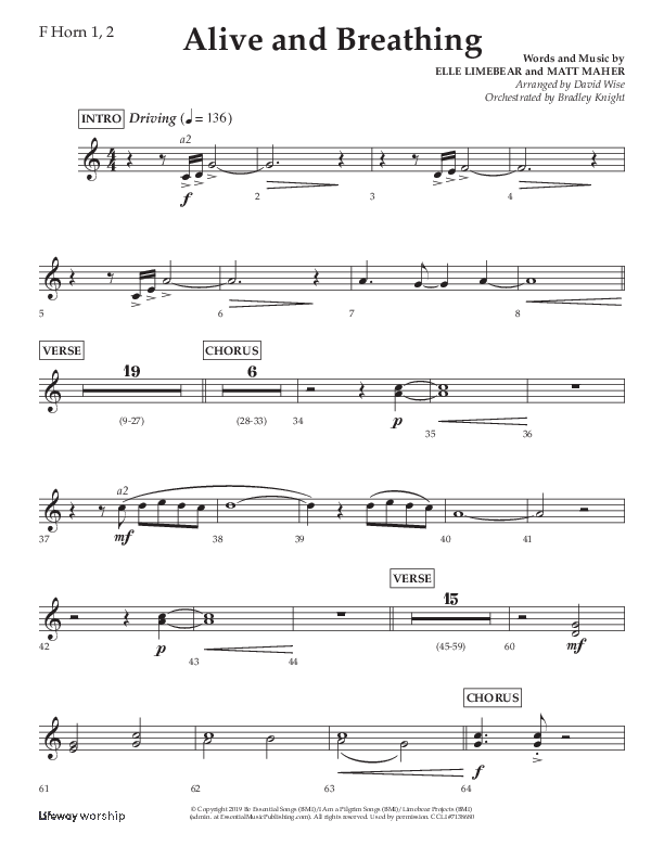Alive And Breathing (Choral Anthem SATB) French Horn 1/2 (Lifeway Choral / Arr. David Wise)