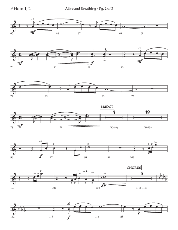 Alive And Breathing (Choral Anthem SATB) French Horn 1/2 (Lifeway Choral / Arr. David Wise)