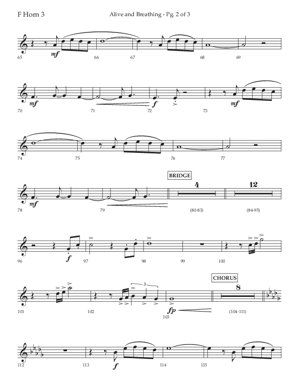 Alive And Breathing (Choral Anthem SATB) French Horn 3 (Lifeway Choral / Arr. David Wise)