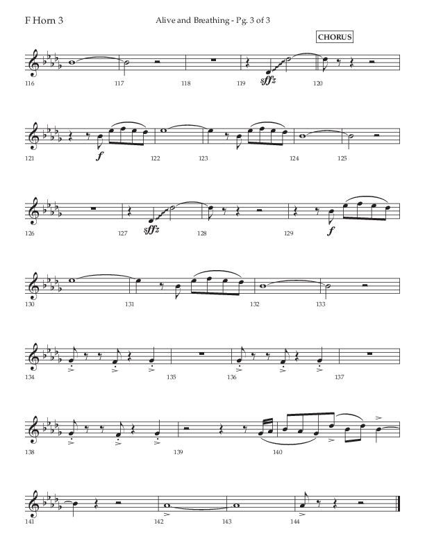 Alive And Breathing (Choral Anthem SATB) French Horn 3 (Lifeway Choral / Arr. David Wise)