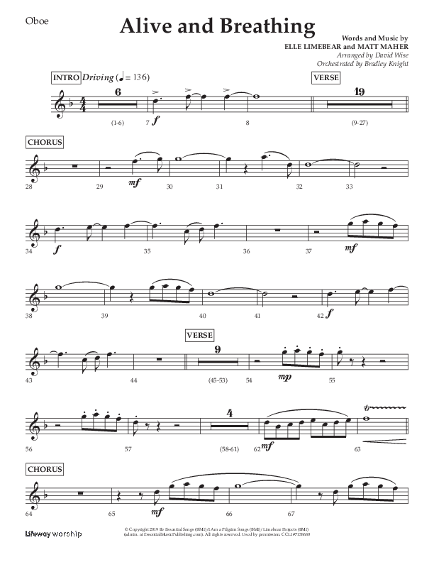 Alive And Breathing (Choral Anthem SATB) Oboe (Lifeway Choral / Arr. David Wise)