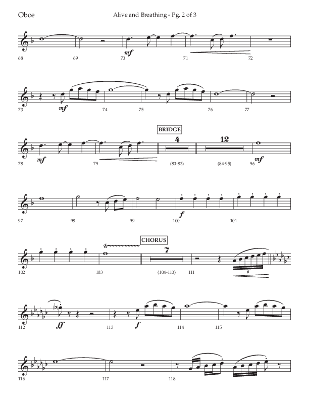 Alive And Breathing (Choral Anthem SATB) Oboe (Lifeway Choral / Arr. David Wise)