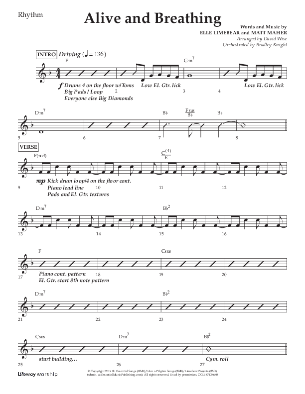 Alive And Breathing (Choral Anthem SATB) Lead Melody & Rhythm (Lifeway Choral / Arr. David Wise)