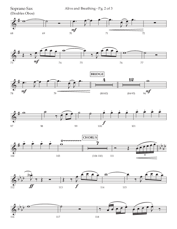 Alive And Breathing (Choral Anthem SATB) Soprano Sax (Lifeway Choral / Arr. David Wise)