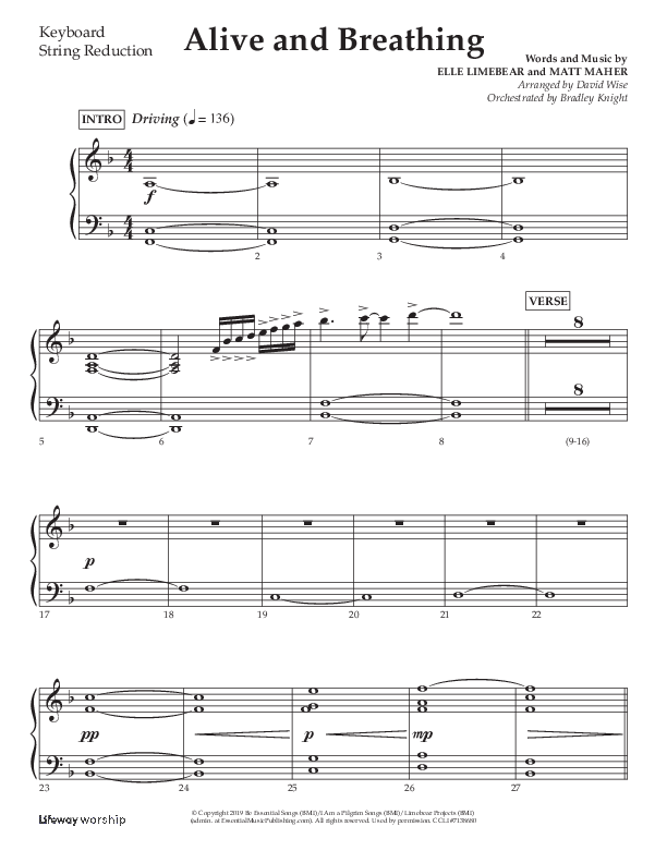 Alive And Breathing (Choral Anthem SATB) String Reduction (Lifeway Choral / Arr. David Wise)