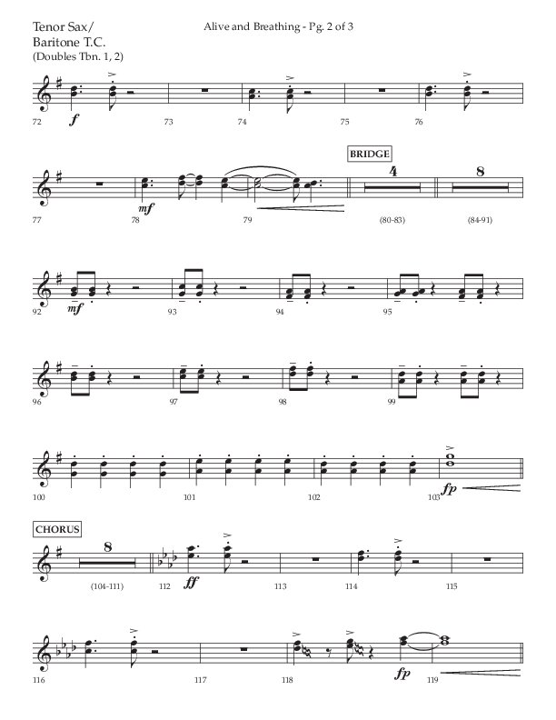 Alive And Breathing (Choral Anthem SATB) Tenor Sax/Baritone T.C. (Lifeway Choral / Arr. David Wise)