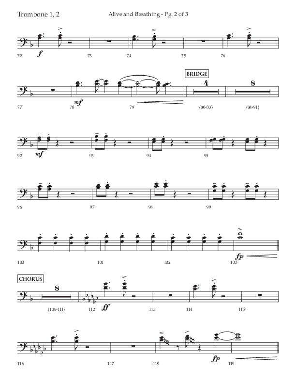 Alive And Breathing (Choral Anthem SATB) Trombone 1/2 (Lifeway Choral / Arr. David Wise)