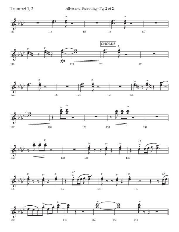 Alive And Breathing (Choral Anthem SATB) Trumpet 1,2 (Lifeway Choral / Arr. David Wise)