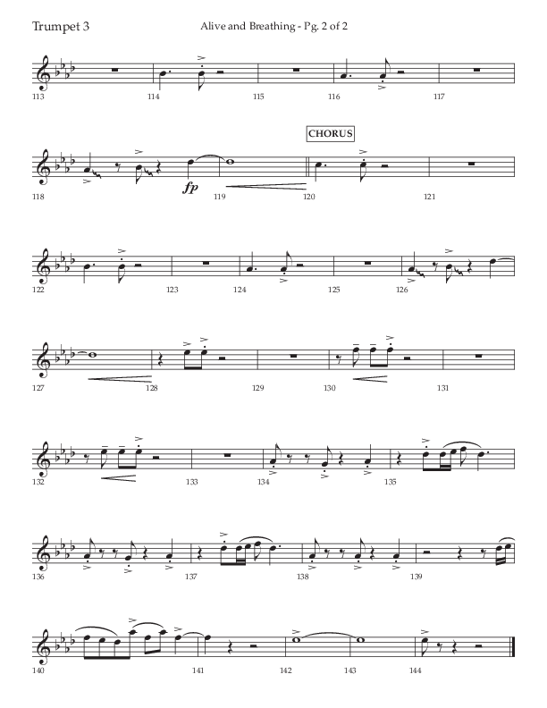 Alive And Breathing (Choral Anthem SATB) Trumpet 3 (Lifeway Choral / Arr. David Wise)