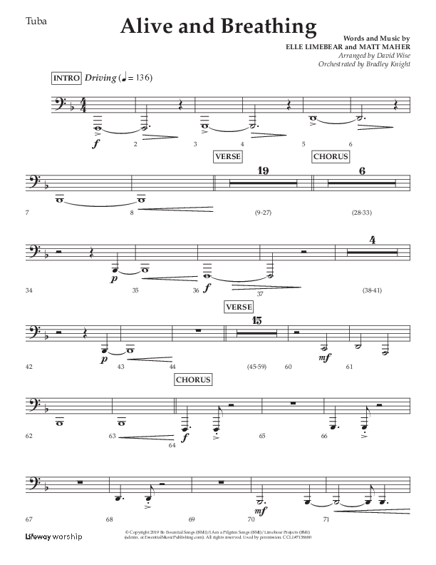 Alive And Breathing (Choral Anthem SATB) Tuba (Lifeway Choral / Arr. David Wise)