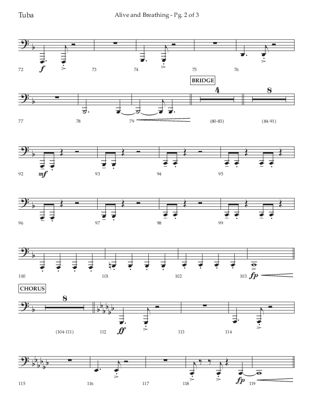 Alive And Breathing (Choral Anthem SATB) Tuba (Lifeway Choral / Arr. David Wise)