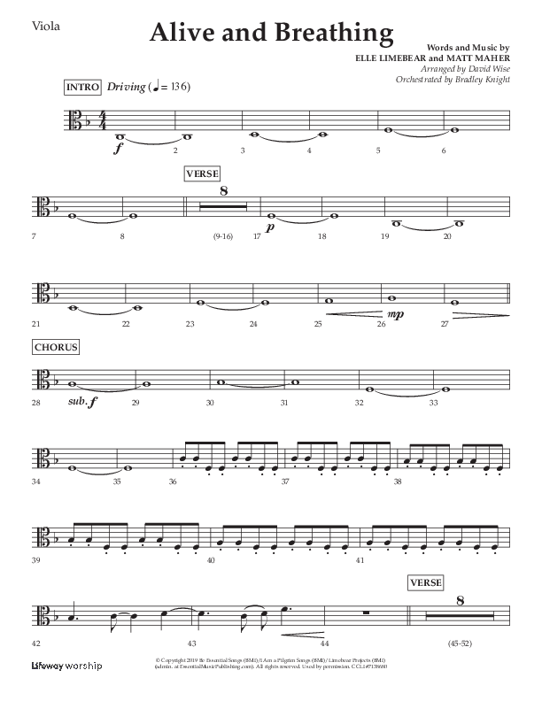 Alive And Breathing (Choral Anthem SATB) Viola (Lifeway Choral / Arr. David Wise)