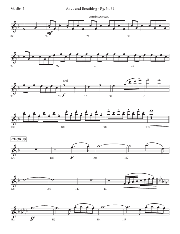 Alive And Breathing (Choral Anthem SATB) Violin 1 (Lifeway Choral / Arr. David Wise)