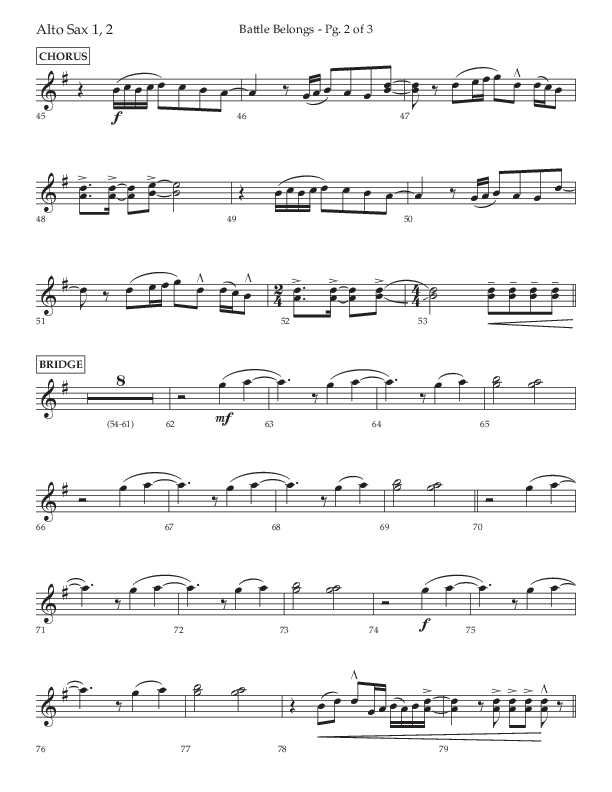 Battle Belongs (Choral Anthem SATB) Alto Sax 1/2 (Lifeway Choral / Arr. Craig Adams)