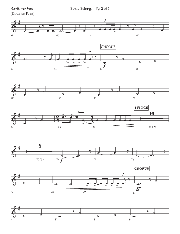 Battle Belongs (Choral Anthem SATB) Bari Sax (Lifeway Choral / Arr. Craig Adams)