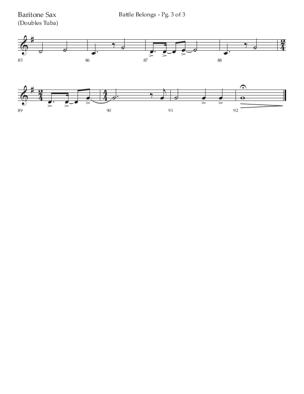 Battle Belongs (Choral Anthem SATB) Bari Sax (Lifeway Choral / Arr. Craig Adams)