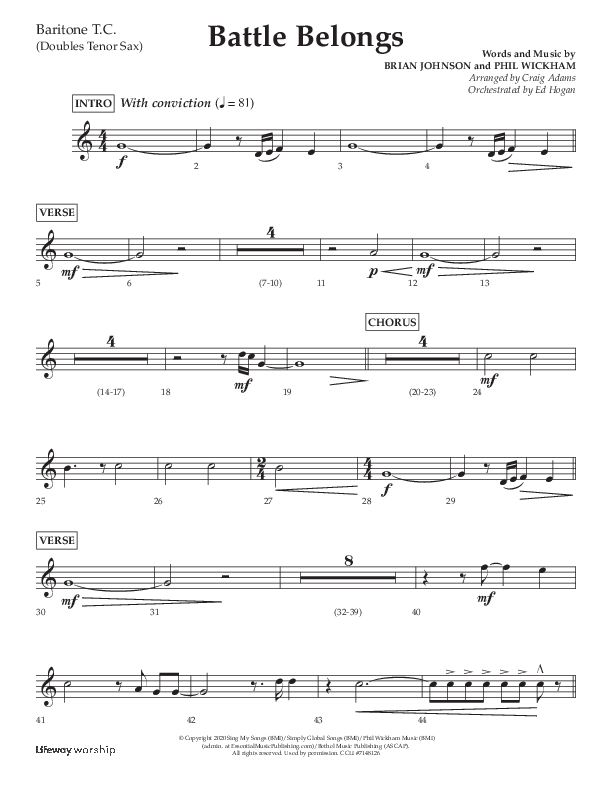 Battle Belongs (Choral Anthem SATB) Baritone TC (Lifeway Choral / Arr. Craig Adams)