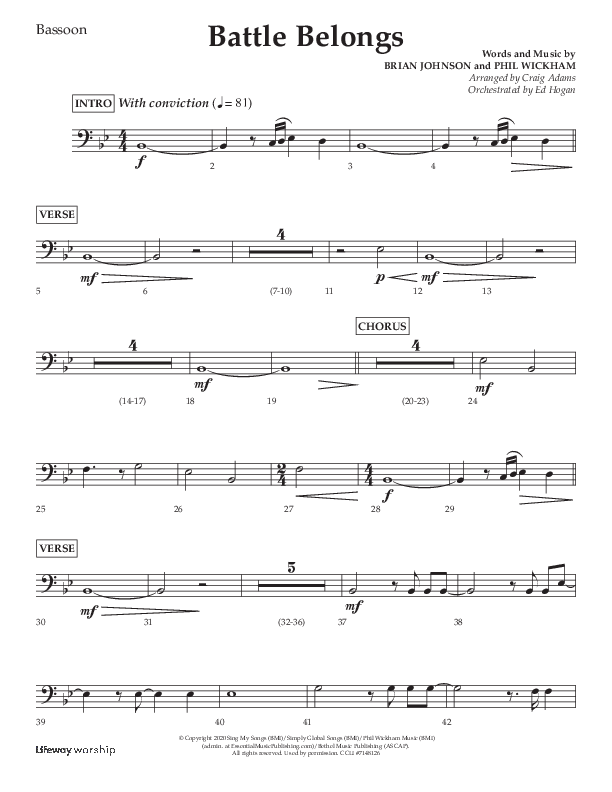 Battle Belongs (Choral Anthem SATB) Bassoon (Lifeway Choral / Arr. Craig Adams)