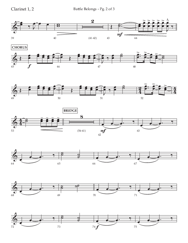 Battle Belongs (Choral Anthem SATB) Clarinet 1/2 (Lifeway Choral / Arr. Craig Adams)