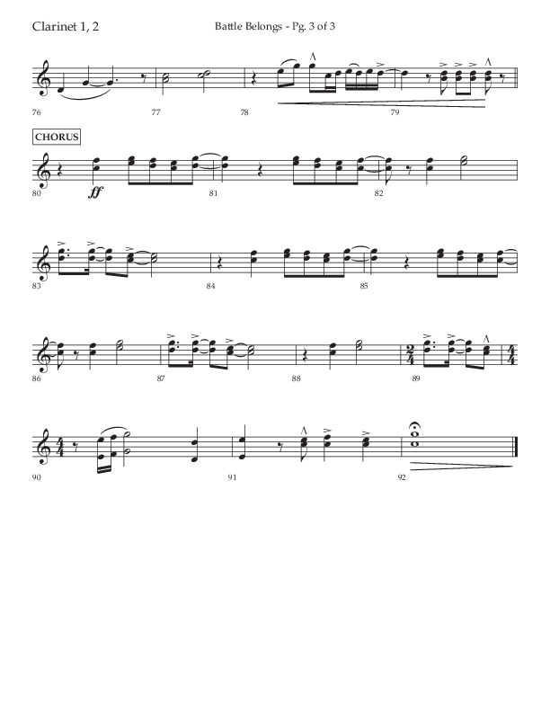 Battle Belongs (Choral Anthem SATB) Clarinet 1/2 (Lifeway Choral / Arr. Craig Adams)