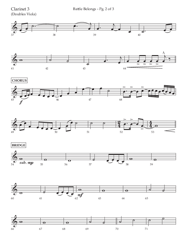 Battle Belongs (Choral Anthem SATB) Clarinet 3 (Lifeway Choral / Arr. Craig Adams)