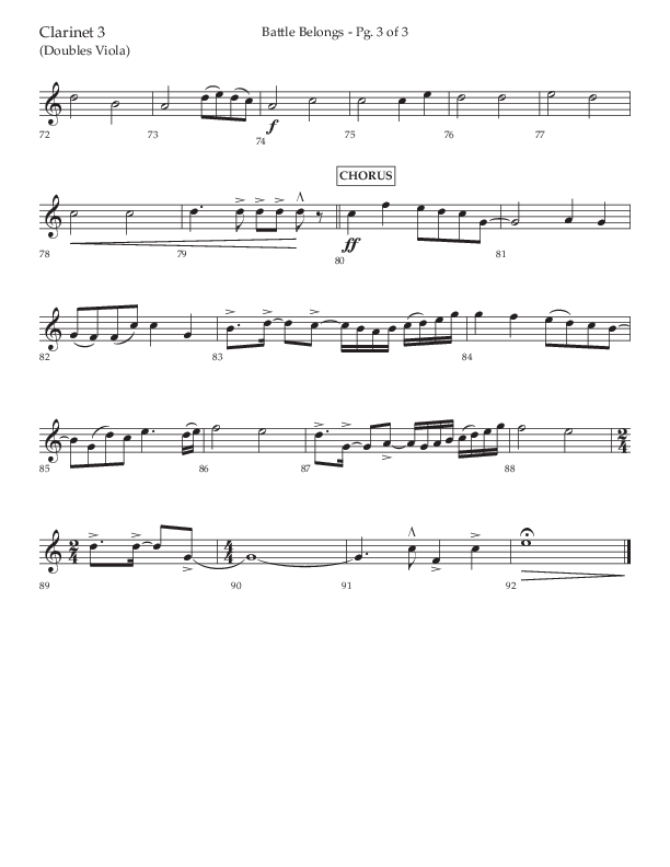Battle Belongs (Choral Anthem SATB) Clarinet 3 (Lifeway Choral / Arr. Craig Adams)
