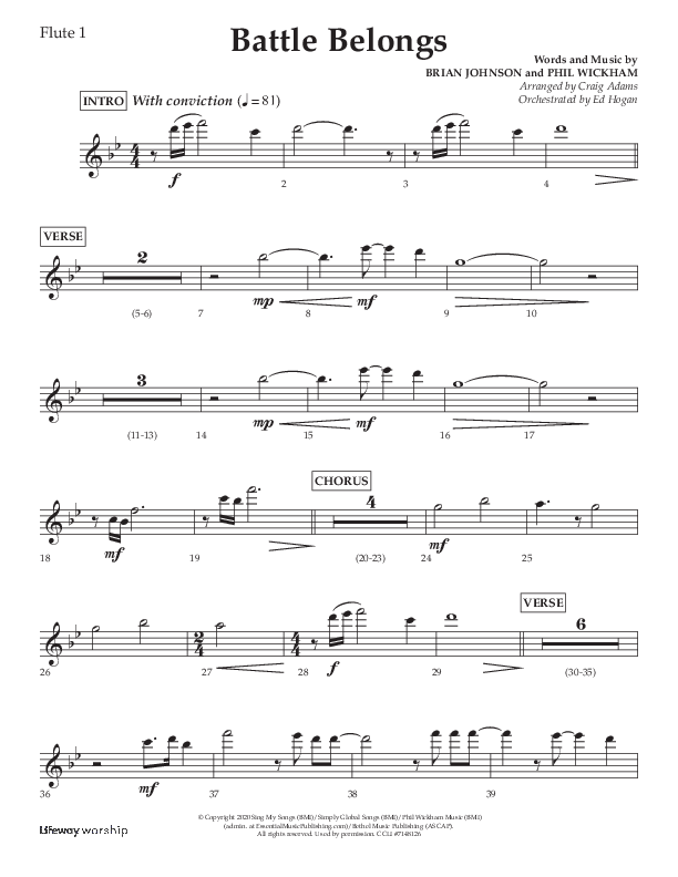 Battle Belongs (Choral Anthem SATB) Flute (Lifeway Choral / Arr. Craig Adams)