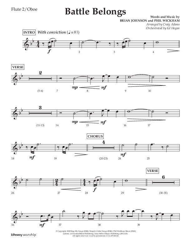Battle Belongs (Choral Anthem SATB) Flute/Oboe (Lifeway Choral / Arr. Craig Adams)