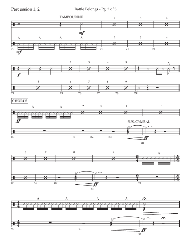 Battle Belongs (Choral Anthem SATB) Percussion 1/2 (Lifeway Choral / Arr. Craig Adams)