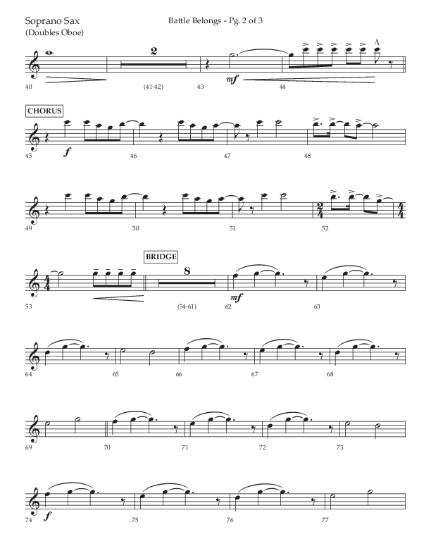 Battle Belongs (Choral Anthem SATB) Soprano Sax (Lifeway Choral / Arr. Craig Adams)