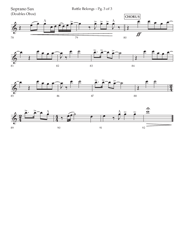 Battle Belongs (Choral Anthem SATB) Soprano Sax (Lifeway Choral / Arr. Craig Adams)