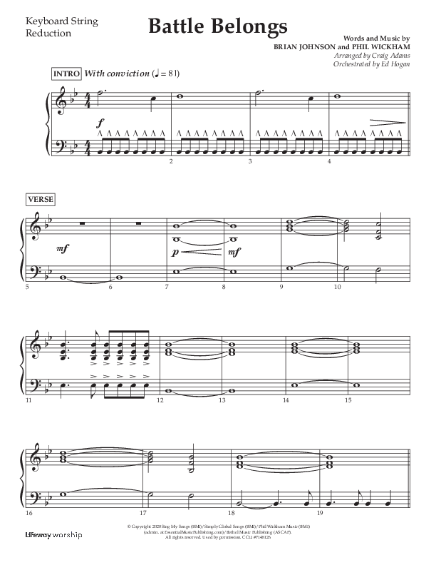 Battle Belongs (Choral Anthem SATB) String Reduction (Lifeway Choral / Arr. Craig Adams)